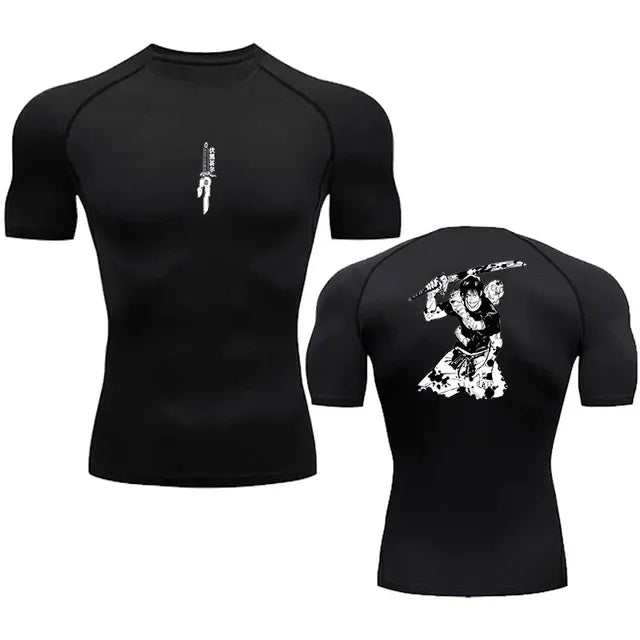 Anime Compression Shirt Men Print Breathable Football Fitness Tight Sportswear Althletic Quick Dry Rash Guard Gym Riding Tops