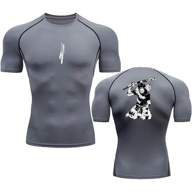 Anime Compression Shirt Men Print Breathable Football Fitness Tight Sportswear Althletic Quick Dry Rash Guard Gym Riding Tops