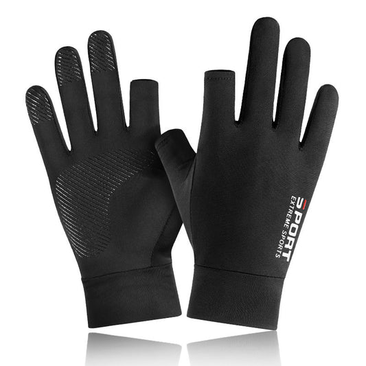 Sunscreen Anti-Skid Gloves Men's Summer Thin Ice Silk Driving Exposed Two-Finger Fishing Half-Finger Cycling Fitness Gloves