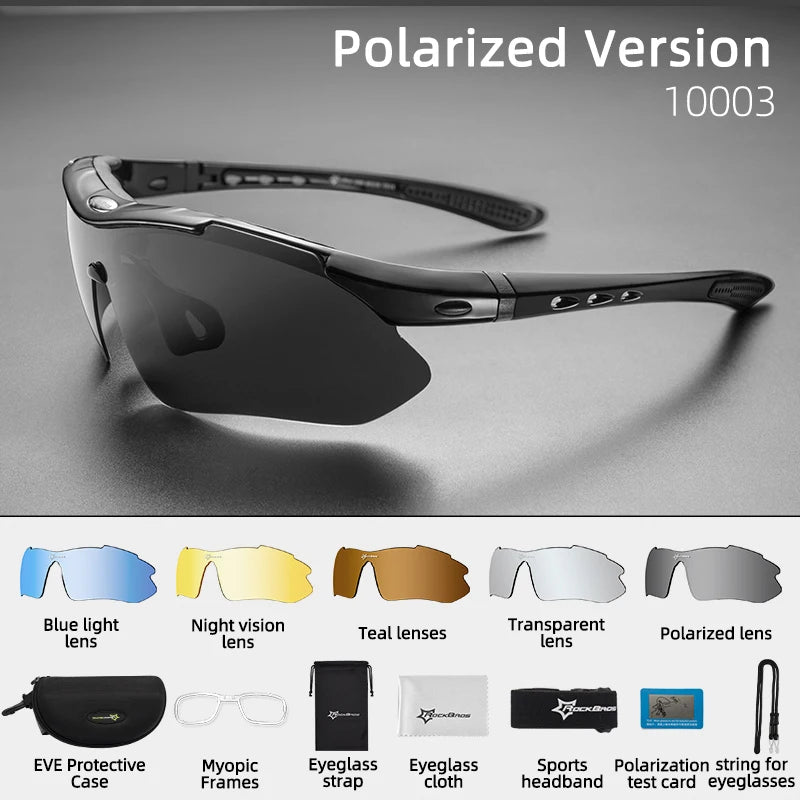 ROCKBROS Polarized Sports Men Sunglasses Road Cycling Glasses Mountain Bike Bicycle Riding Protection Goggles Eyewear 5 Lens